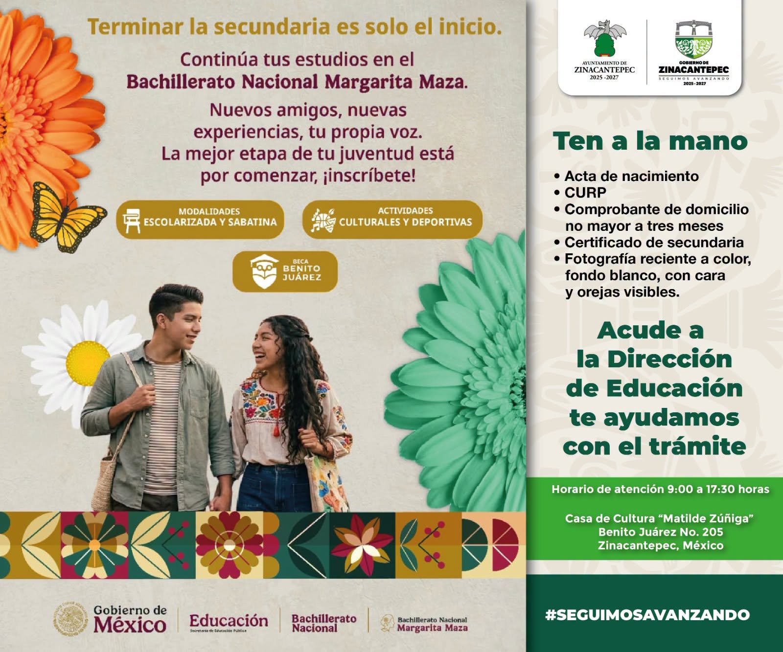 Bachillerato Nacional Margarita Maza ofrece opción para continuar estudios en Zinacantepec