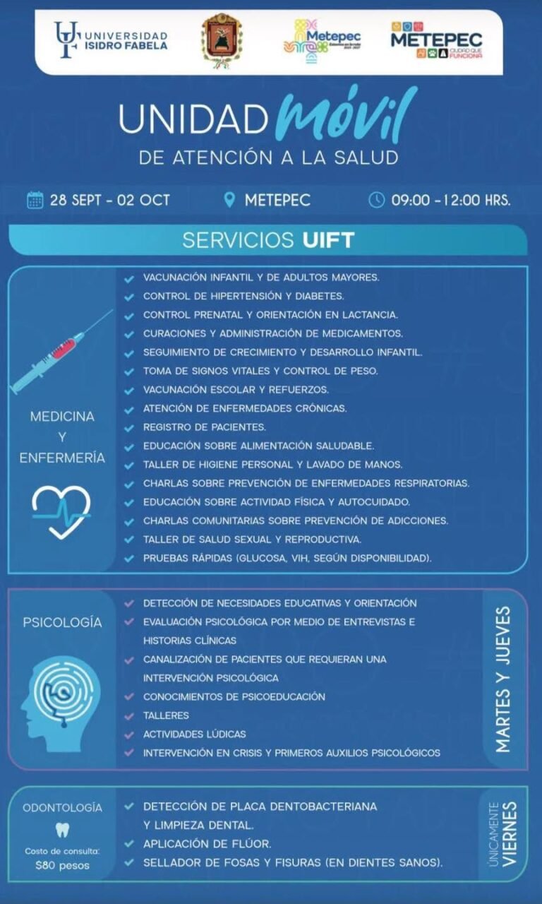 Unidad Móvil de Salud brindará servicios gratuitos en Metepec