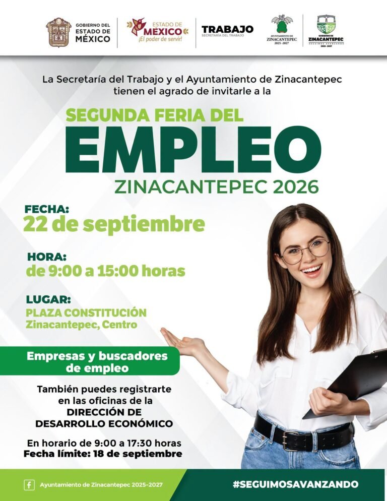 Zinacantepec anuncia su Segunda Feria del Empleo para el 22 de septiembre