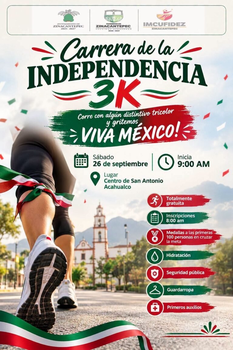 Zinacantepec anuncia Carrera de la Independencia 3K este sábado