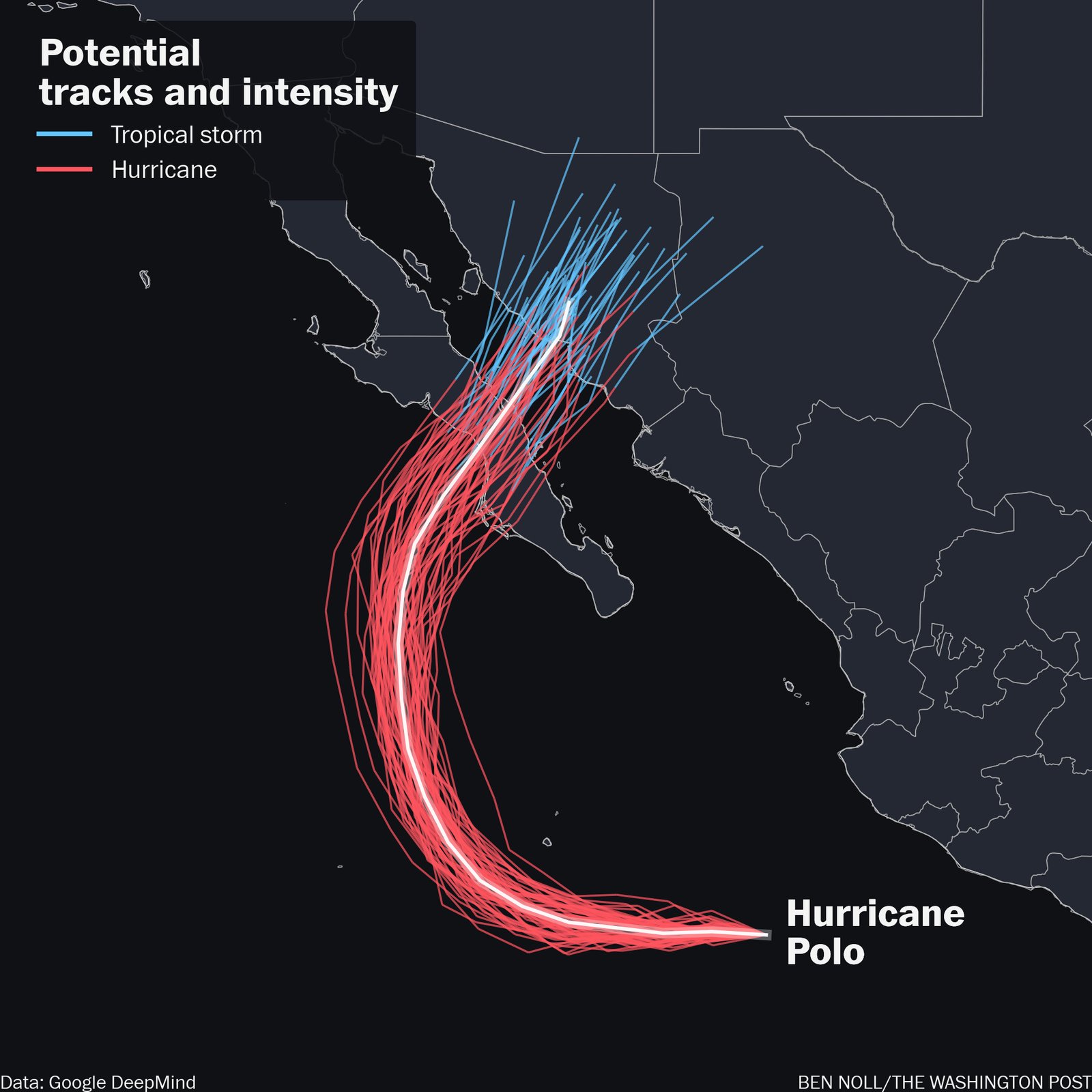 Huracán Polo: otra vez categoría 5 frente a México, récords de intensidad y acercamiento a Baja California Sur