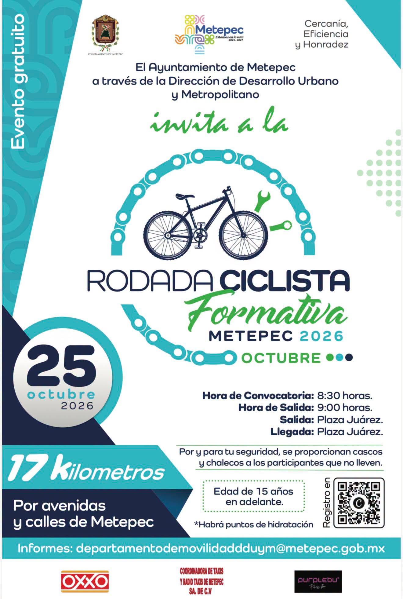 Metepec realizará rodada ciclista de 17 kilómetros este domingo